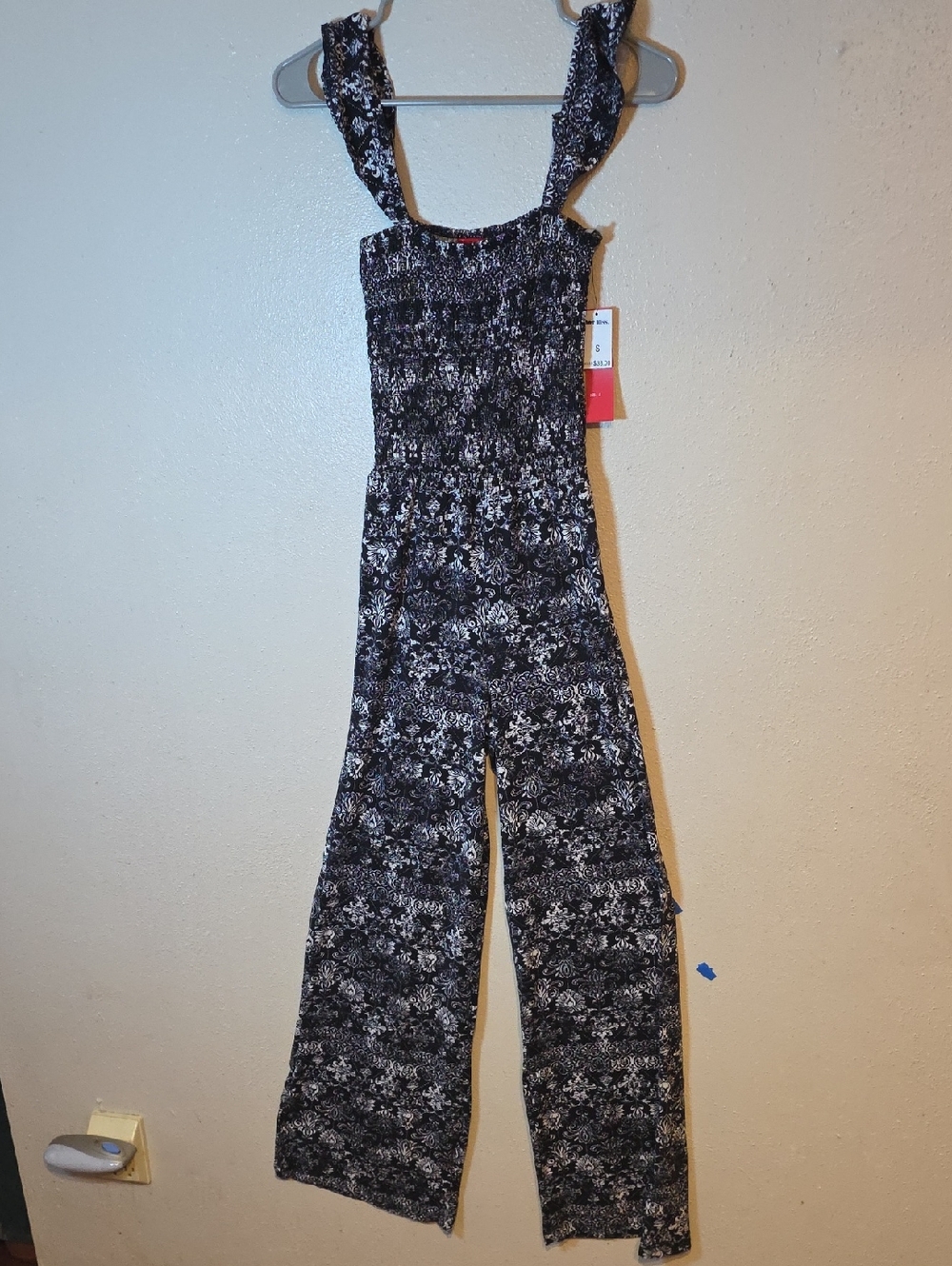 Hot Kiss Black Floral Smocked Wide-Leg Jumpsuit S